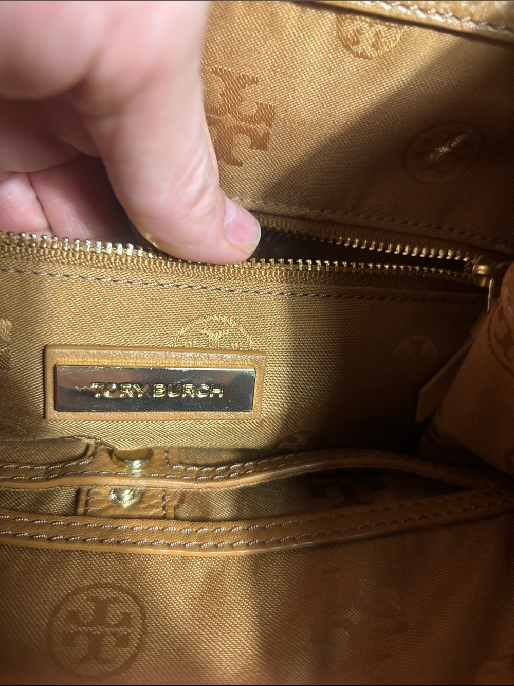 Tory Burch Cognac Leather Logo Backpack - Picture 2 of 6